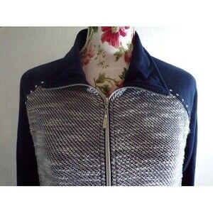 Three Hearts Womens Jacket Size L Large Navy Zip Front Soft Knit Lightweight